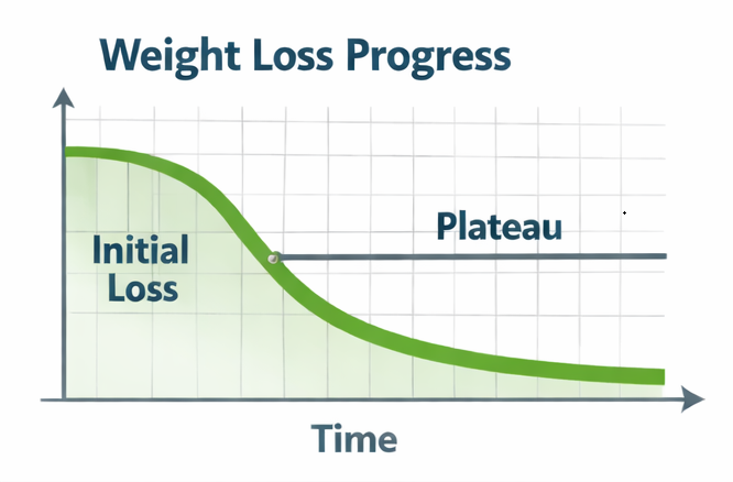 Weight loss progress slowing over time due to plateau effect